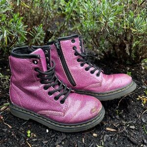 Dr. Martens Pink Glitter Combat Boots kids